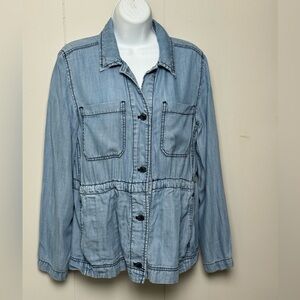 GAP Light Blue Lyocell Button Up Jean Jacket Cinched Waist Breast Pockets Size S
